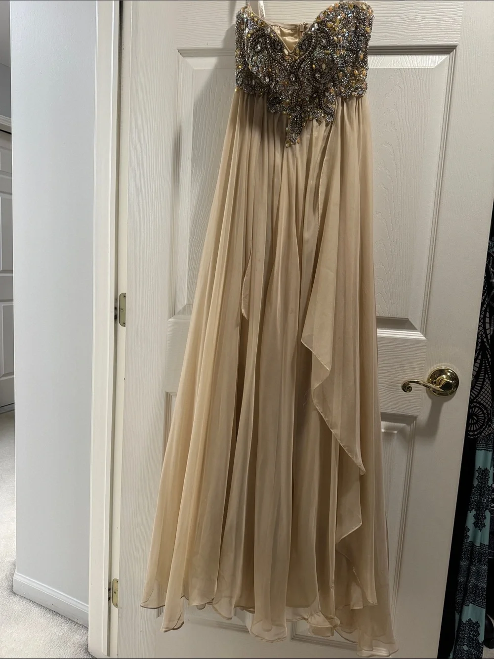 Jovani Strapless Beaded Gold and Champagne Evening Dress - Picture 2 of 7